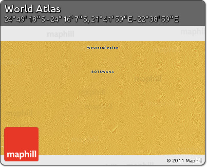 Physical 3D Map of the Area around 24° 32' 42" S, 22° 10' 29" E