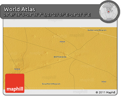 Physical 3D Map of the Area around 24° 32' 42" S, 23° 52' 30" E