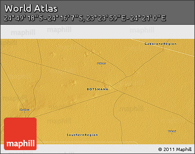Physical 3D Map of the Area around 24° 32' 42" S, 23° 52' 30" E