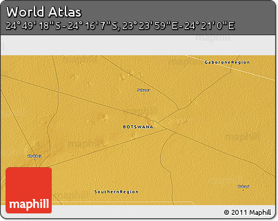 Physical 3D Map of the Area around 24° 32' 42" S, 23° 52' 30" E