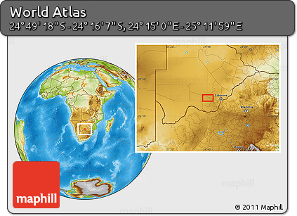 Physical Location Map of the Area around 24° 32' 42" S, 24° 43' 30" E