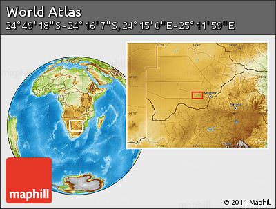 Physical Location Map of the Area around 24° 32' 42" S, 24° 43' 30" E