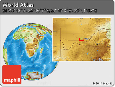 Physical Location Map of the Area around 24° 32' 42" S, 24° 43' 30" E