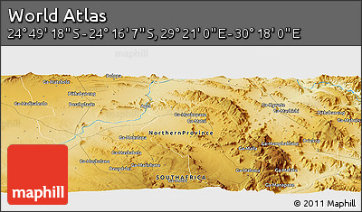 Physical Panoramic Map of the Area around 24° 32' 42" S, 29° 49' 30" E