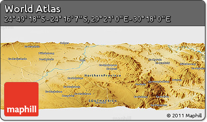 Physical Panoramic Map of the Area around 24° 32' 42" S, 29° 49' 30" E