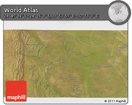 Satellite 3D Map of the Area around 24° 32' 42" S, 32° 22' 30" E