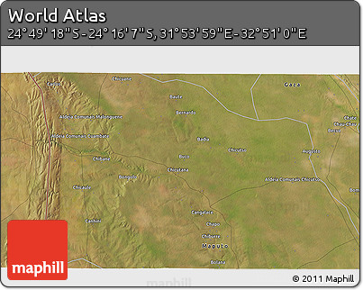 Satellite 3D Map of the Area around 24° 32' 42" S, 32° 22' 30" E