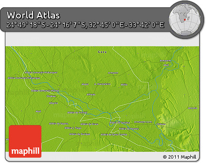 Physical 3D Map of the Area around 24° 32' 42" S, 33° 13' 30" E