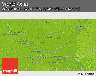 Physical 3D Map of the Area around 24° 32' 42" S, 33° 13' 30" E