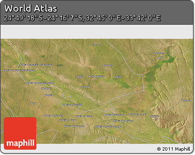 Satellite 3D Map of the Area around 24° 32' 42" S, 33° 13' 30" E