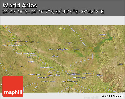 Satellite 3D Map of the Area around 24° 32' 42" S, 33° 13' 30" E