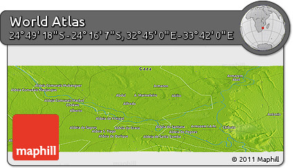 Physical Panoramic Map of the Area around 24° 32' 42" S, 33° 13' 30" E