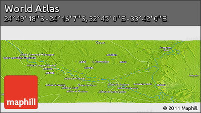 Physical Panoramic Map of the Area around 24° 32' 42" S, 33° 13' 30" E