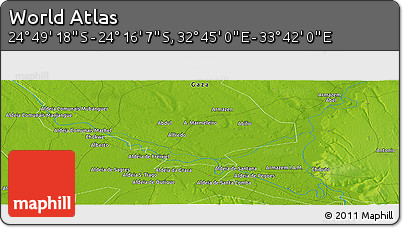 Physical Panoramic Map of the Area around 24° 32' 42" S, 33° 13' 30" E