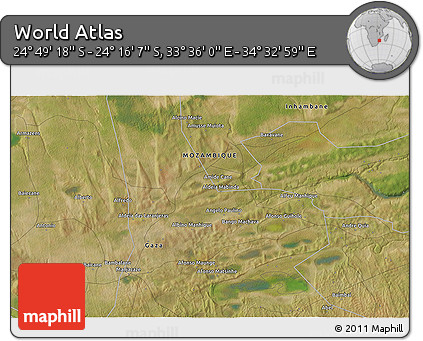 Satellite 3D Map of the Area around 24° 32' 42" S, 34° 4' 30" E