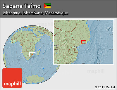 Savanna Style Location Map of Sapane Taímo, hill shading
