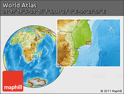 Physical Location Map of the Area around 24° 32' 42" S, 34° 55' 29" E