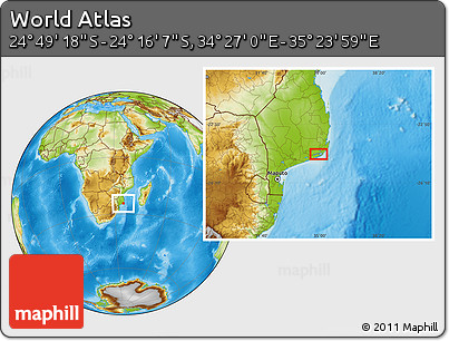 Physical Location Map of the Area around 24° 32' 42" S, 34° 55' 29" E
