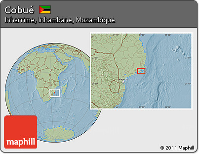 Savanna Style Location Map of Cobué, hill shading