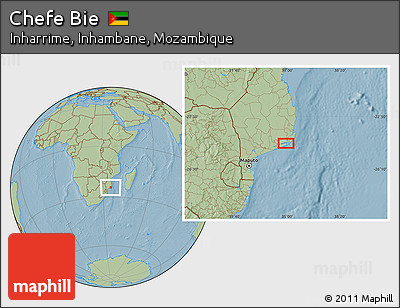 Savanna Style Location Map of Chefe Bie, hill shading