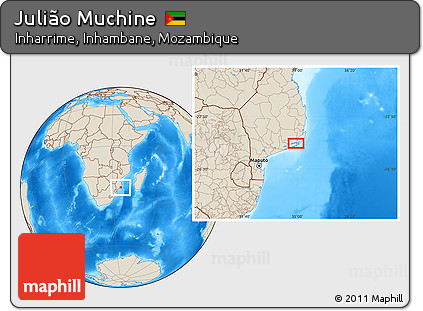 Shaded Relief Location Map of Julião Muchine