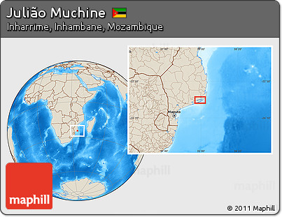Shaded Relief Location Map of Julião Muchine