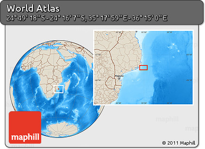 Shaded Relief Location Map of the Area around 24° 32' 42" S, 35° 46' 29" E