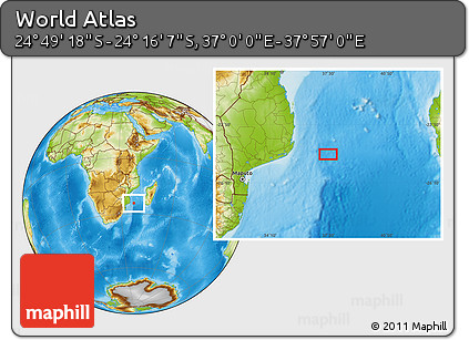 Physical Location Map of the Area around 24° 32' 42" S, 37° 28' 30" E