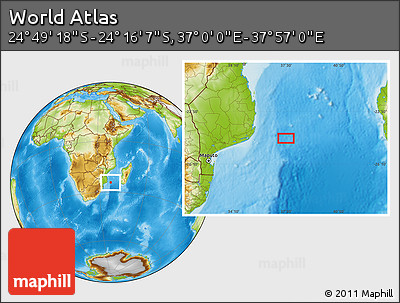 Physical Location Map of the Area around 24° 32' 42" S, 37° 28' 30" E