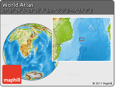 Physical Location Map of the Area around 24° 32' 42" S, 37° 28' 30" E