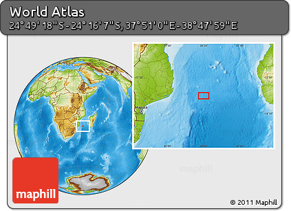 Physical Location Map of the Area around 24° 32' 42" S, 38° 19' 30" E