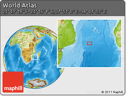 Physical Location Map of the Area around 24° 32' 42" S, 38° 19' 30" E
