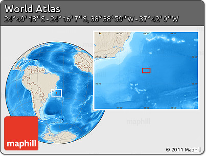 Shaded Relief Location Map of the Area around 24° 32' 42" S, 38° 10' 29" W