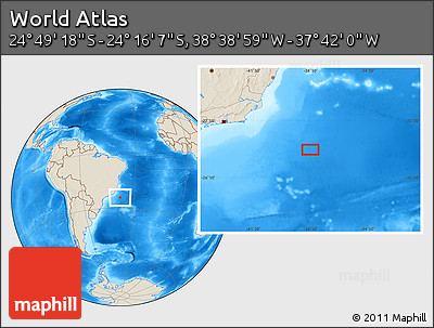 Shaded Relief Location Map of the Area around 24° 32' 42" S, 38° 10' 29" W