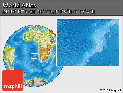 Physical Location Map of the Area around 24° 32' 42" S, 3° 28' 30" E