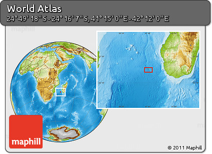 Physical Location Map of the Area around 24° 32' 42" S, 41° 43' 30" E