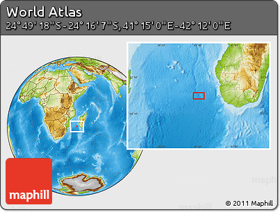 Physical Location Map of the Area around 24° 32' 42" S, 41° 43' 30" E