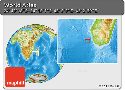 Physical Location Map of the Area around 24° 32' 42" S, 42° 34' 30" E