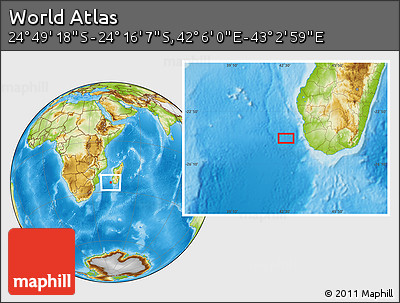 Physical Location Map of the Area around 24° 32' 42" S, 42° 34' 30" E
