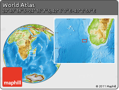 Physical Location Map of the Area around 24° 32' 42" S, 42° 34' 30" E