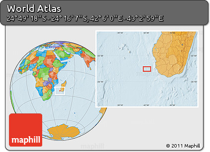 Political Location Map of the Area around 24° 32' 42" S, 42° 34' 30" E
