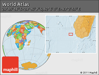 Political Location Map of the Area around 24° 32' 42" S, 42° 34' 30" E
