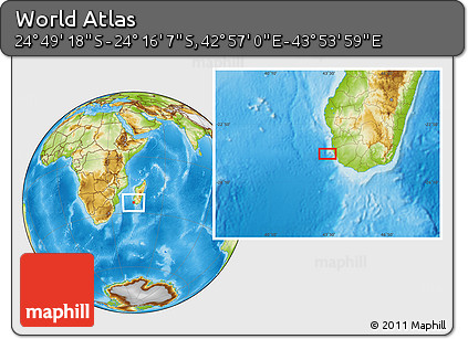 Physical Location Map of the Area around 24° 32' 42" S, 43° 25' 29" E