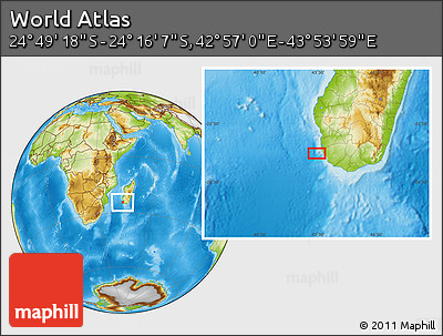 Physical Location Map of the Area around 24° 32' 42" S, 43° 25' 29" E