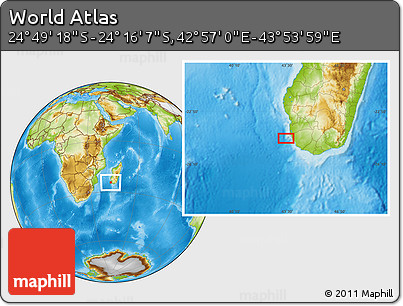 Physical Location Map of the Area around 24° 32' 42" S, 43° 25' 29" E