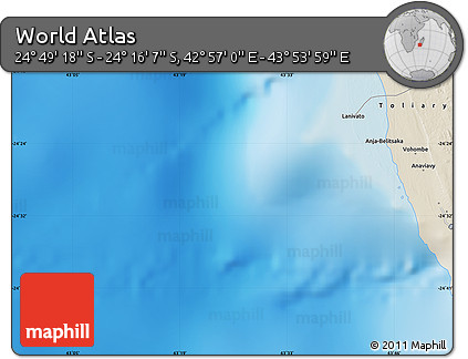 Shaded Relief Map of the Area around 24° 32' 42" S, 43° 25' 29" E