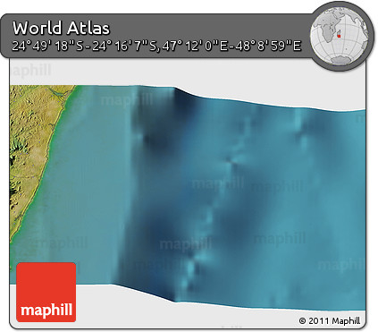 Satellite 3D Map of the Area around 24° 32' 42" S, 47° 40' 29" E