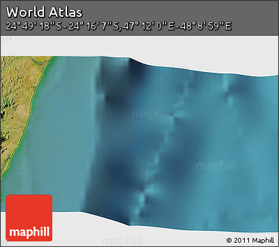 Satellite 3D Map of the Area around 24° 32' 42" S, 47° 40' 29" E