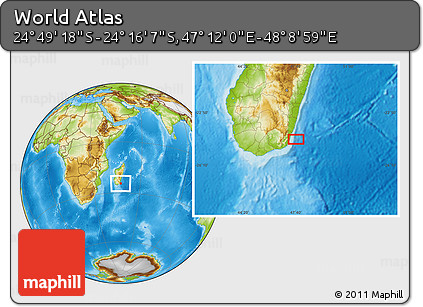 Physical Location Map of the Area around 24° 32' 42" S, 47° 40' 29" E
