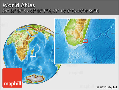 Physical Location Map of the Area around 24° 32' 42" S, 47° 40' 29" E